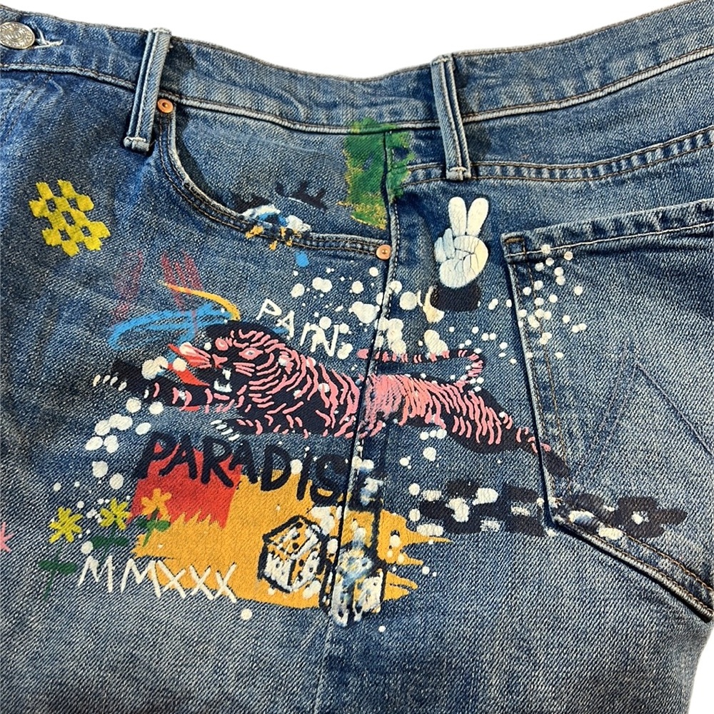 NWOT Mother The Vagabond Cuffed Fray Short Spooky Voodoo Wash Painted 27 - Picture 14 of 14